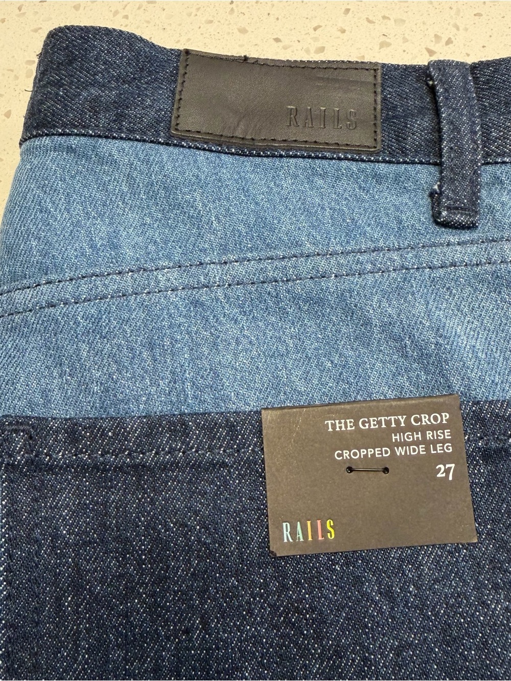 Rails Getty Crop Jeans Indigo Patchwork Wide Leg Raw Hem Womens 27 NWT - Picture 13 of 15